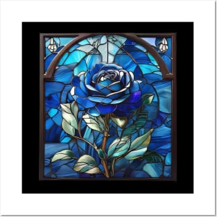 Blue Rose Stained Glass (756) Posters and Art